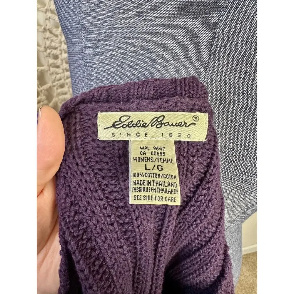 Eddie Bauer Cotton Ribbed Purple V Neck Sweater Size Large